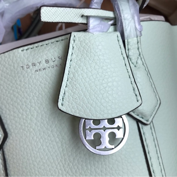 🥰 Tory Burch Perry Mini leather Crossbody Tote Meadow Mist - Picture 9 of 12